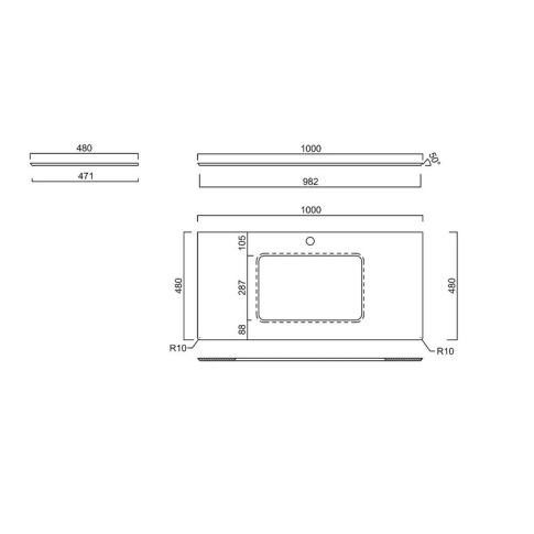 Столешница керамогранитная  Бричиола 100 см для встраиваемых снизу раковин, белый натуральный - картинка 5