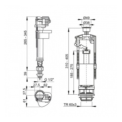 Выпускной комплект со стоп кнопкой, впускной механизм, SA2000S 1/2" CHROM-BL-01 - картинка 3
