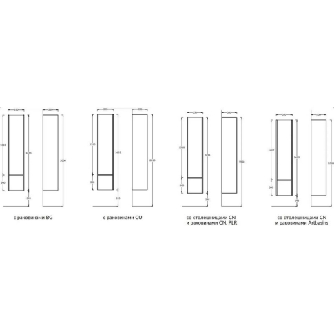 Пенал подвесной Modula 165 см, цвет белый глянцевый - картинка 7