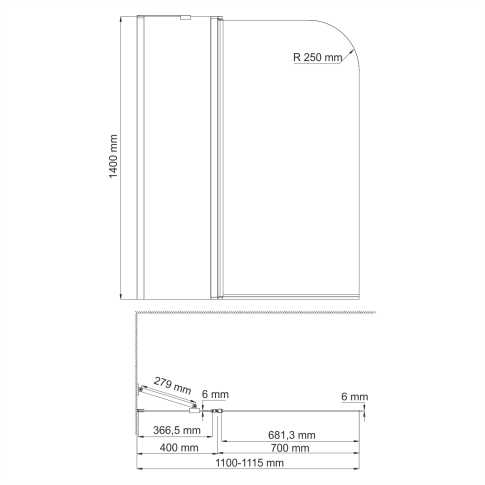 Leine 35P02-110 Fixed  Стеклянная шторка на ванну - картинка 3